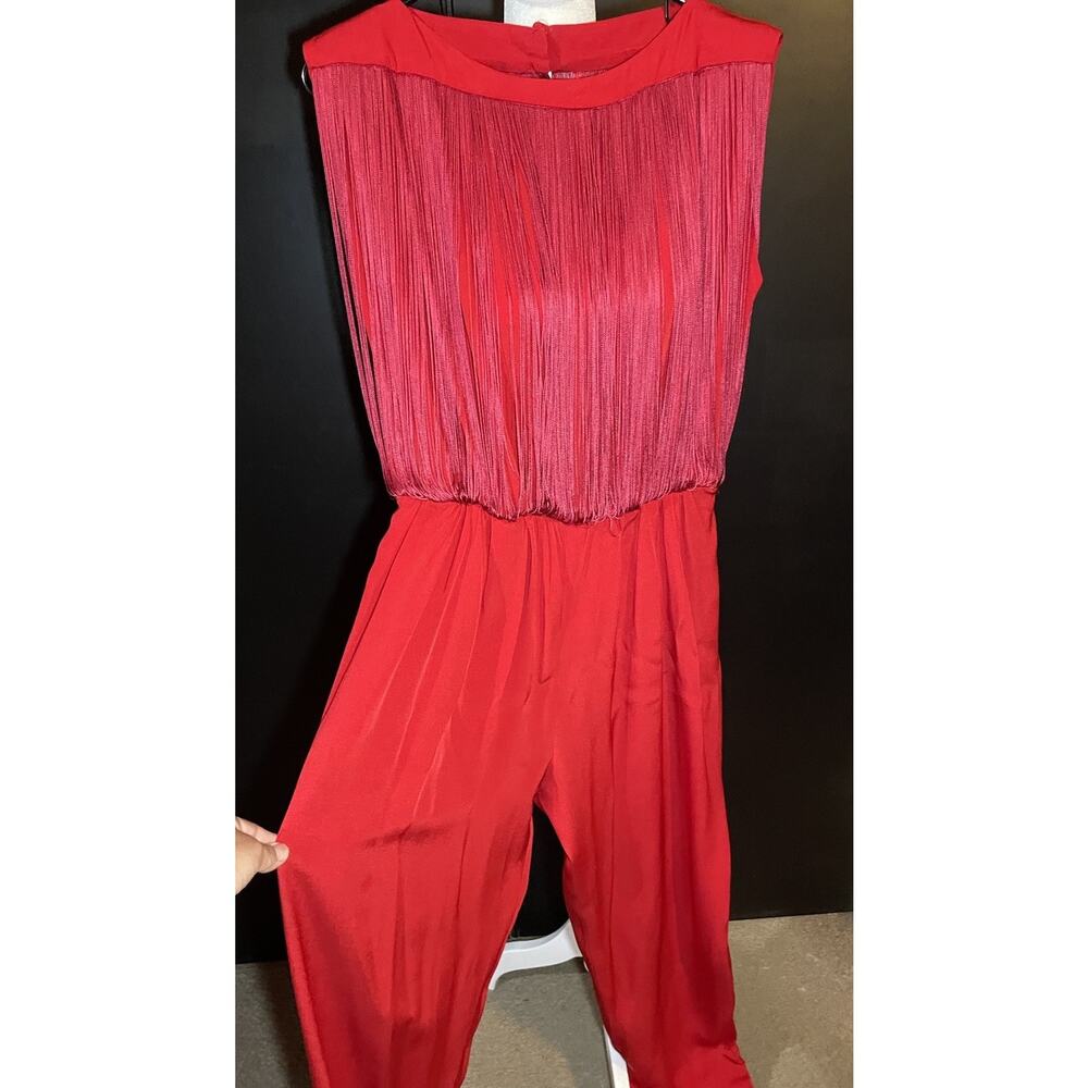 Vintage Carteret New York Red Fringe Jumpsuit Disco Cocktail USA Sz 10 Pockets